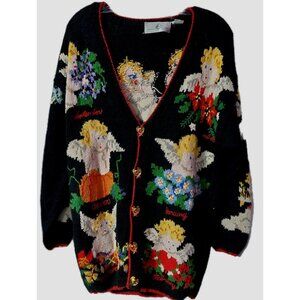 Design Options Christmas Cardigan Size Large Cherub Months Angel Sweater READ